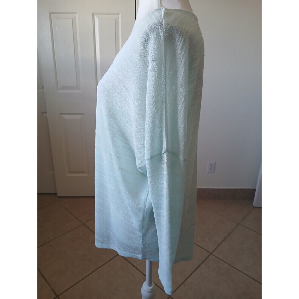 Olive And Oak Womens Tunic 3/4 Sleeve Textured Shirt Size‎ Medium  Aqua/White - Picture 5 of 14